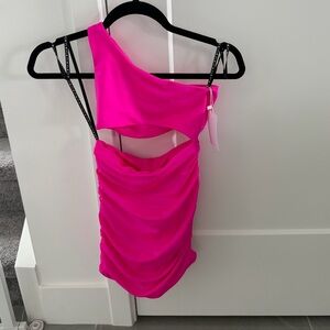 NWT Katie J NYC Hot Pink One-Shoulder Cutout Dress